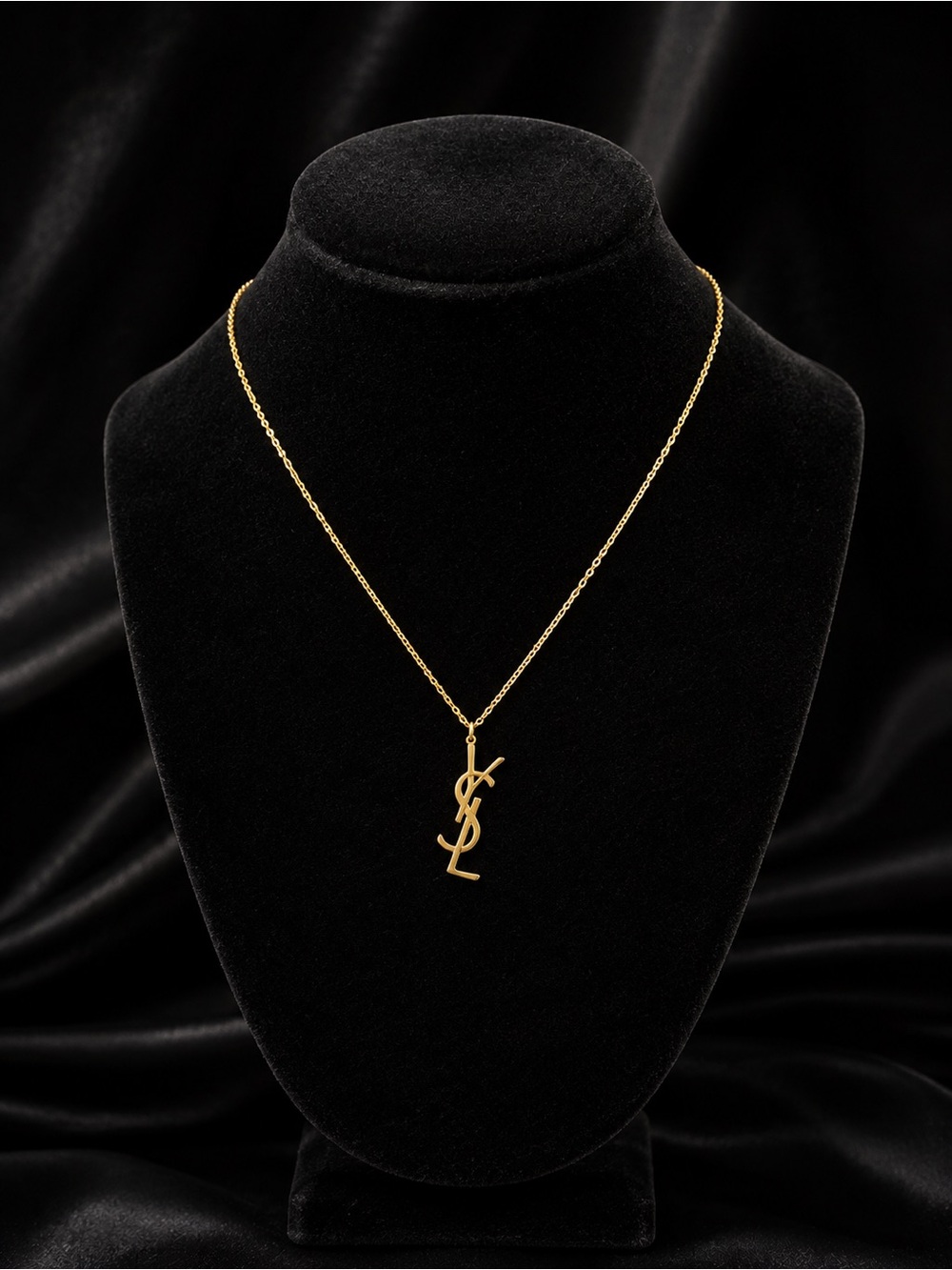 YSL Saint Laurent Gold Iconic Monogram Pendant Chain Necklace